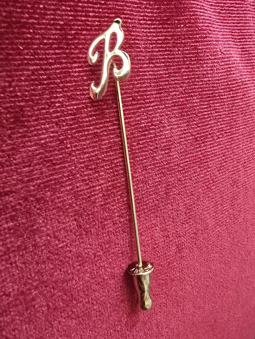 Vintage Monet Gold 'B' Stick Pin Brooch - Gold Tone